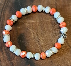BRACCIALE BRACCIALETTO DONNA BIANCO E ARANCIO STRASS ESTATE ELASTICO ( E5) - Foto 1 di 3