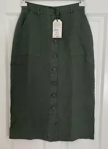EX Seasalt Green Dark Balsam Rosewell Farm Linen Midi Skirt Sizes 8-20 RRP £65 - Picture 1 of 6