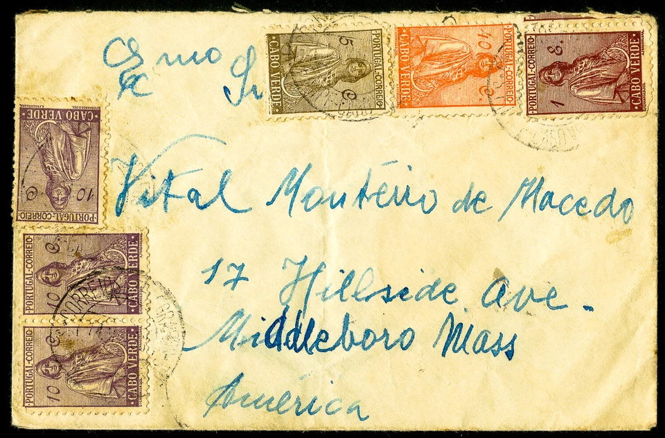 安哥拉邮票早期封面带6张邮票固定在马萨诸塞州 — 第 1/2 张图片