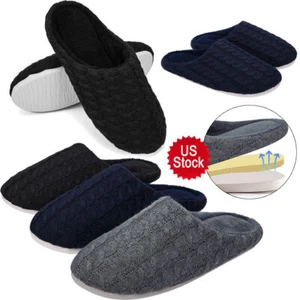 Men's Slippers Memory Foam House Cozy Warm Shoes Plush Slip On Indoor Outdoor - Picture 1 of 21