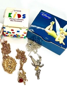 Vintage Lot x3 DISNEY Girls Necklaces Aladdin ABU Snow White Tinker Bell Avon - Picture 1 of 11