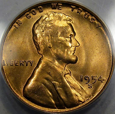 1954-S/S Lincoln Cent Superb Gem BU ANACS MS-67 RD... Very NICE RPM, Fully Red!! - Image 1 of 4