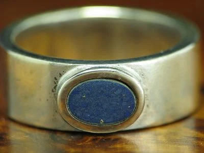 925 Argento Sterling Anello Con Lapislazzuli Ricoperto / Vero / Rg 53/8,0g - Immagine 1 di 3