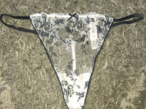 VS floral embroidered velvet strap v string panty NEW XL black/white - Picture 1 of 2
