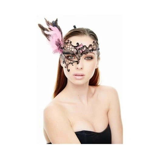Masquerade Half Mask - Mardi Gras - Black/Pink - Costume Accessory- Adult Teen - Image 1 of 1