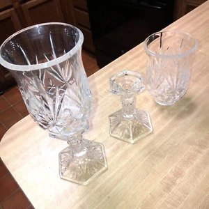 11.5" Crystal Fairy Lamp Hurricane Lamp Candlestick Holder Godinger 2pc Set Two - Picture 1 of 2