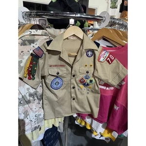 Vintage 80s Florida Boy Scouts Of America Pinned Patched Polo Shirt Size 10 - Picture 1 of 5