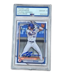 Carson Benge Signed 1st Bowman Paper Auto Card New York Mets Autographed PSA 10 - Picture 1 of 2