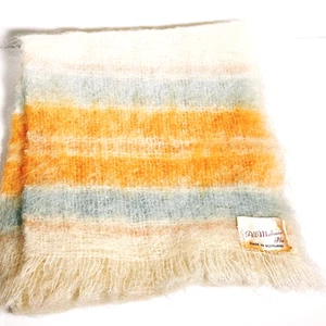 Vintage Orange Cream Pastel Rainbow Mohair Wool Warm Winter Scarf 120cm Scotland - Bild 1 von 9