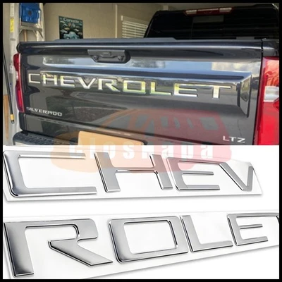 For Chevrolet Silverado 2019-2025 3D Gloss Silver Tailgate Letters Emblem Chrome - Image 1 of 4