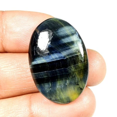 Natural Flashy Blue Tiger Eye Cabochon Oval Shape Gemstone Loose 34 Cts BT-95 - Image 1 of 4