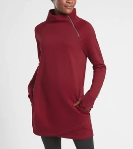 Abito rosso felpa Athleta Cozy Karma finto collo taglia media alta - Foto 1 di 11