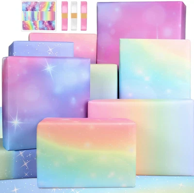 Girls Wrapping Paper Birthday Gift Wrap Set,Birthday Gift Wrapping Paper Sheets  - Image 1 of 4