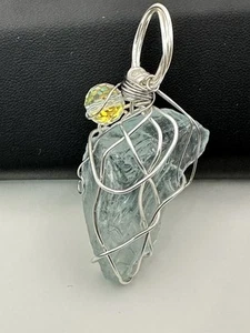Pendant Necklace Aqua Colored Beach Sea Glass Wire Wrapped Handmade 4134 B - Picture 1 of 9