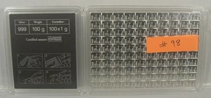 Valcambi 100 x 1 Gramm Silber Kombiriegel (100 Gramm) Karte nicht versiegelt #98 - Bild 1 von 3