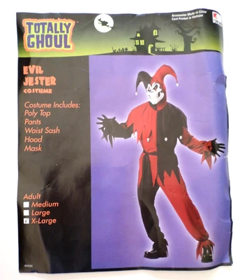 Adult Men Evil Jester Scary Skull Halloween Costume (Red/Black) - Image 1 of 4