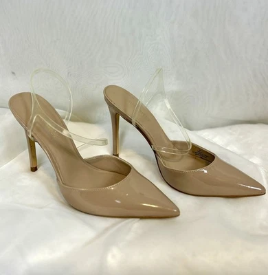 New Nine West Fame 3 Beige Slingback Heels with Clear Strap / Sz 6 - Image 1 of 4