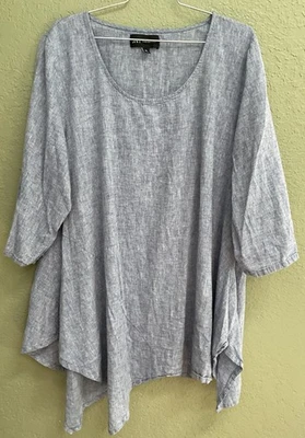 JNY Jones New York Blue Linen Cotton Size 1X Asymmetrical Lagenlook Tunic Top - Image 1 of 4