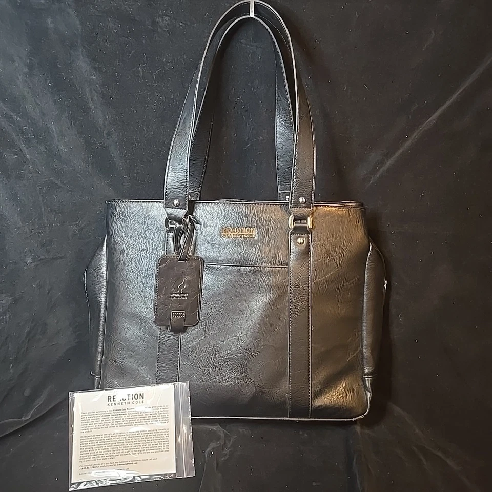 Kenneth Cole Reaction Cuero Negro Laptop Maletín Bolso Asas Correa para el Hombro Foto 1 de 4