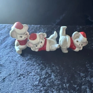 Vtg Set of 3 Porcelain Tumbling CHRISTMAS MICE Santa Hats 1990 - Picture 1 of 4