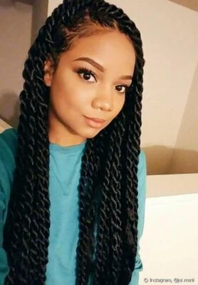 Long Twist Braided Lace Front Wig Black Big Box Braid Synthetic Wig High-quality - Image 1 of 4