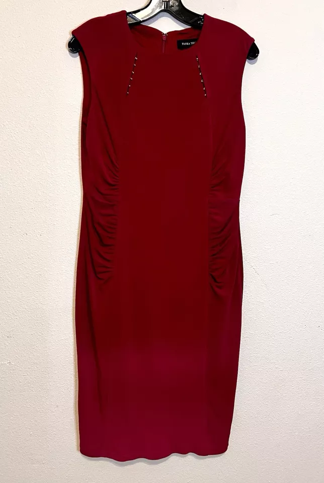 Ivanka Trump Bodycon Cranberry Red Ruched Dress With Hold Details.  Size SP - Image 1 of 4