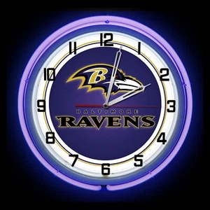 Letrero de reloj de pared Baltimore Ravens Football Bar Man Cave 19" púrpura doble neón - Imagen 1 de 2