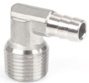 (Ships Fast) 1/2" Hose Barb x 1/2 NPT | 316 Stainless Steel 90 Degree Elbow - Picture 1 of 4