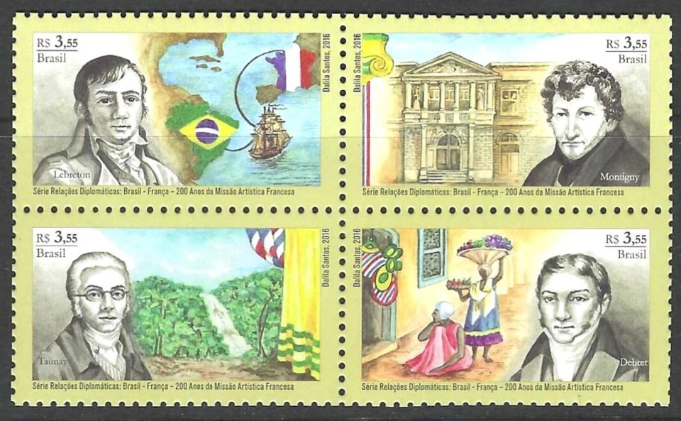 Brazil - 2016 Diplomatic Relations Series - Brazil - France - Block of 4 MNH - Image 1 of 1