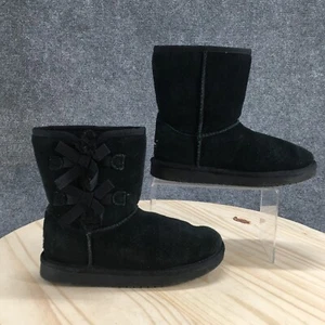 Koolaburra by UGG Boots Kids 3 Victoria Short Black Pull On Leather Faux Fur - Picture 1 of 18