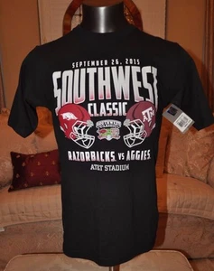  Razorbacks VS Aggies NCAA Black T shirt Southwest Classic Sept 26 2015 NWT - Imagen 1 de 5
