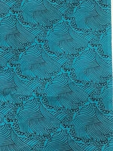 Vintage Cotton Print Fabric Black Waves on Dark Teal 2 yrds x 45" Wide - Picture 1 of 4