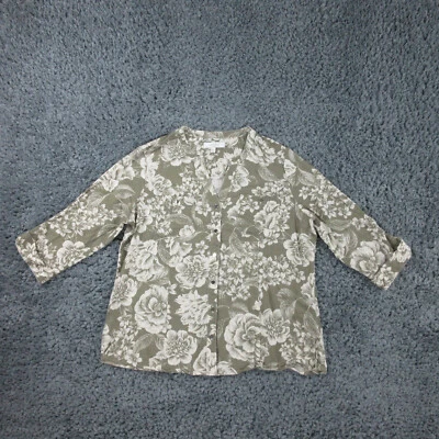 Coral Bay Shirt Womens Petite Large White Green Floral Long Sleeve Button Up - Image 1 of 4