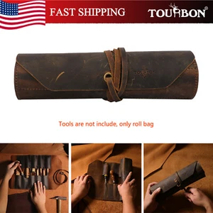 TOURBON Vintage Pelle Rotolo Attrezzi Organizzatore Legno Intaglio/Borsa Elettrica Regalo US - Foto 1 di 24