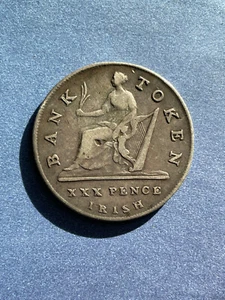 IRELAND 30 Pence Silver Bank Token, Very Rare, King George III VF+ or XF, KM TN4 - Picture 1 of 4