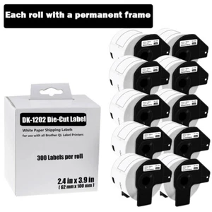 10ROLL 62mmx100mm Shipping Label 2-3/7" x 4" For Brother QL-810W QL-1050 DK-1202 - Picture 1 of 24