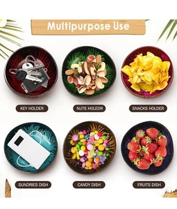 Individual decorated Coconut shell ECO-FRIENDLY 100% Organic Natural 8 Bowl set - Picture 1 of 3
