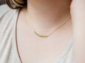 Natürlicher Peridot facettierter grüner Edelstein Perlen Anhänger Goldkette S... - Bild 1 von 8