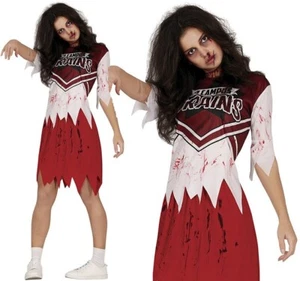 Ladies Halloween Zombie Cheerleader Fancy Dress Costume Horror Outfit fg - Picture 1 of 10