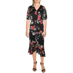DKNY Womens Black Chiffon Floral Hi-Low Midi Dress 2 BHFO 2013 - Picture 1 of 1