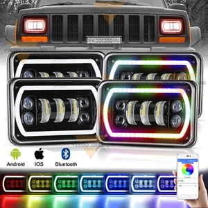 4x6 RGB LED Headlights Hi/Lo Beam RGB Halo Ring Music Mode Bluetooth Remote - Picture 1 of 9