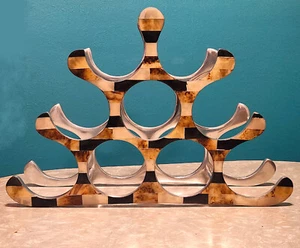 Inlaid Polished Aluminum 9-Bottle Wine Rack - Picture 1 of 4