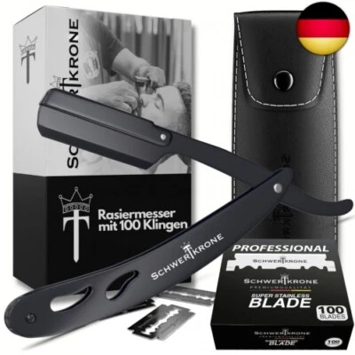 Schwertkrone Rasiermesser Herren mit 100 Premium Wechselklingen + Etui (Schwarz)