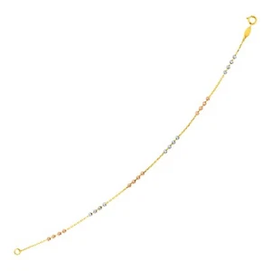 14k Tri Color Gold Station Bracelet with Textured Beads (2.10 mm) - Picture 1 of 1