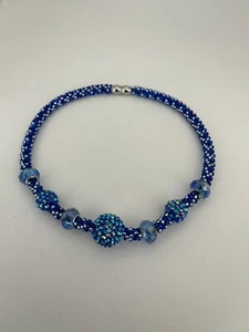 Blue Sparkling Kumihimo Necklace with Stainless Steel Magnetic Clasp - Picture 1 of 7