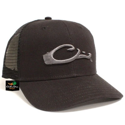 DRAKE WATERFOWL MESH BACK FLAT BILL BALL CAP SNAPBACK HAT BLACK - Image 1 of 3