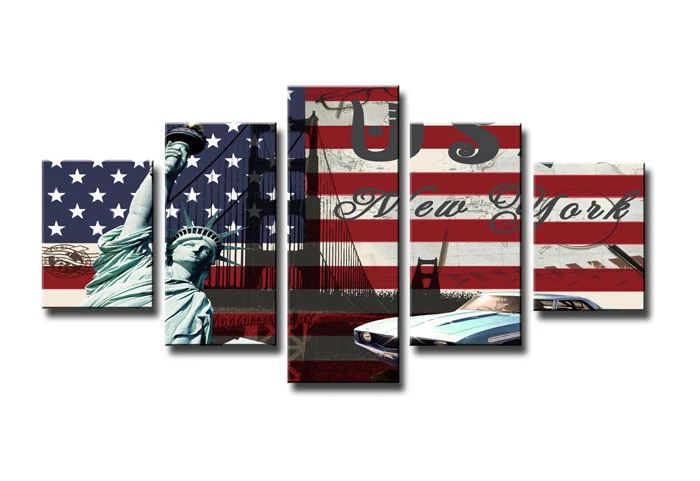 Tableau 5 pièces drapeau USA sur toile 160x80cm XXL images n°5550> Visario