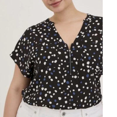 Top Torrid Colorido Guepardo Lunares Georgette 1/4 Cremallera Frontal Manga Corta Cuello en V 2X Foto 1 de 4