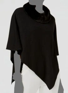 Alfani Women's Black Solid Faux Fur Collar Poncho Sweater Size S/M - Picture 1 of 2