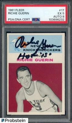 Richie Guerin HOF Signed 1961-62 Fleer Basketball RC Rookie PSA 5 PSA/DNA AUTO 8 - Image 1 of 2